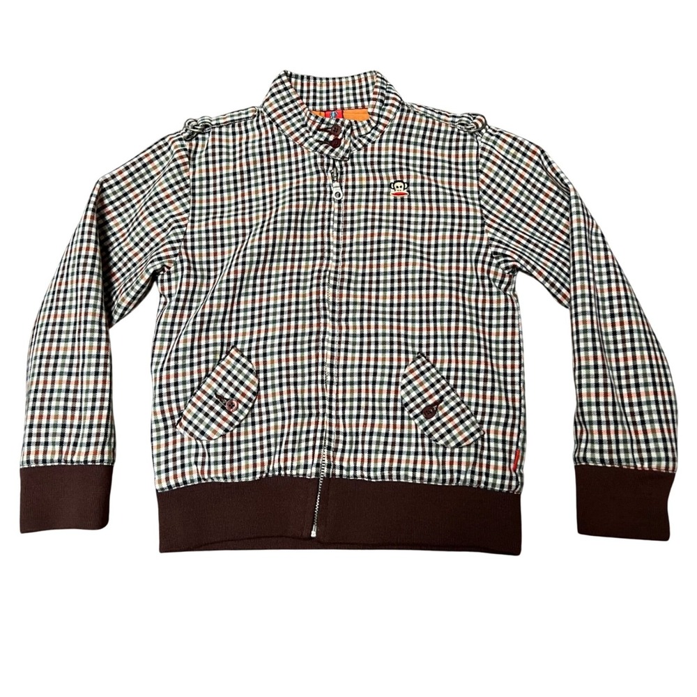 Y2K Vintage Paul Frank Plaid Jacket Money Full Zip Brown White Orange Kid's Sz 7